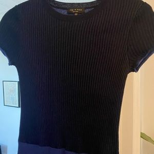 Rag & Bone Ribbed Tee Shirt Navy with blue lining